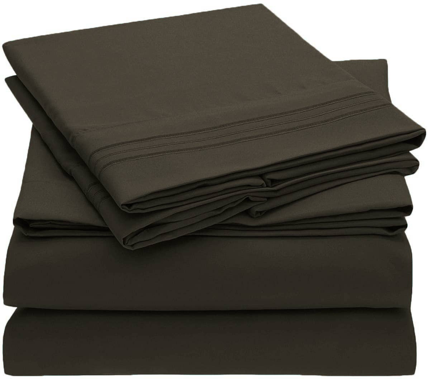 Embroidery Soft Sheet Set Wrinkle Resistant Twin Brown 