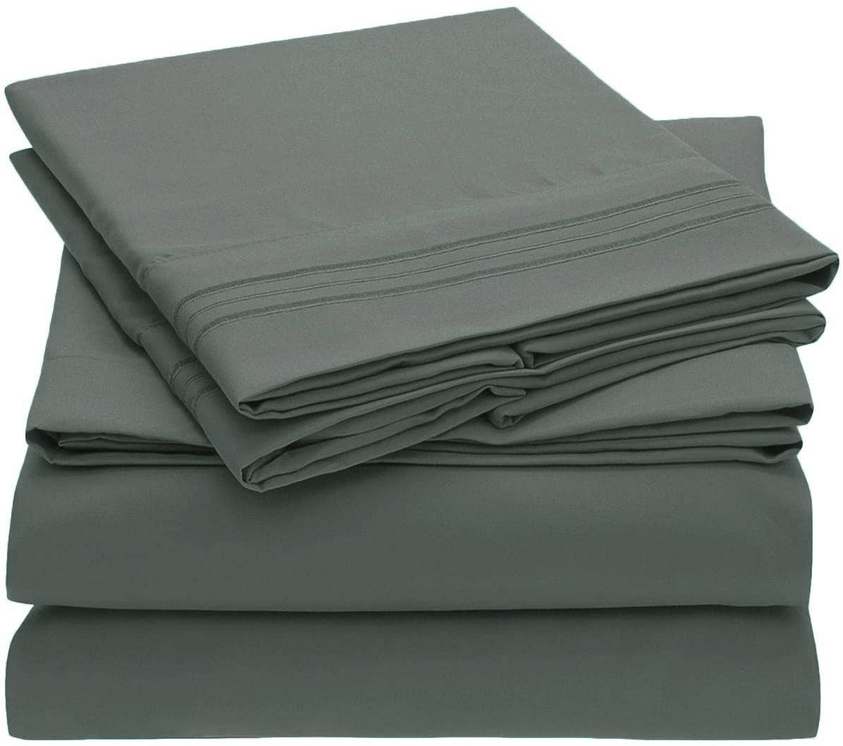 Embroidery Soft Sheet Set Wrinkle Resistant Queen Dark Grey 