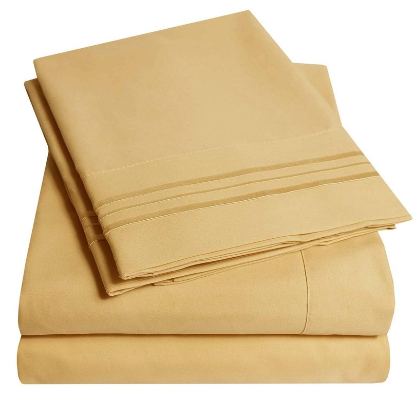 Embroidery Soft Sheet Set Wrinkle Resistant Twin Gold