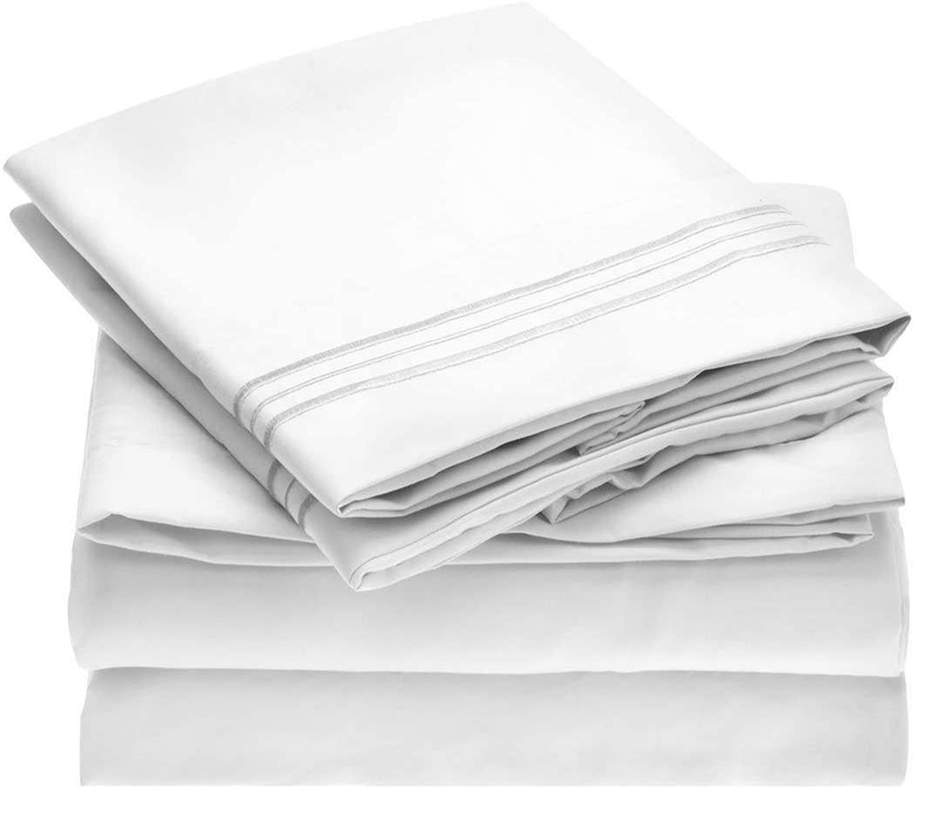 Embroidery Soft Sheet Set Wrinkle Resistant Twin Snow White