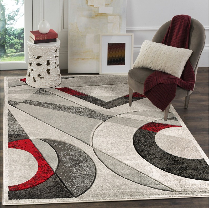 Hand-Carved Geometric Soft Rug 3'8" x 5'6"  Red 