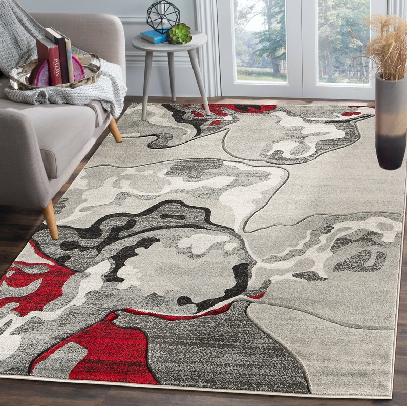 Hand-Carved Soft Rug 3'8" x 5'6"  Red  Abstract 