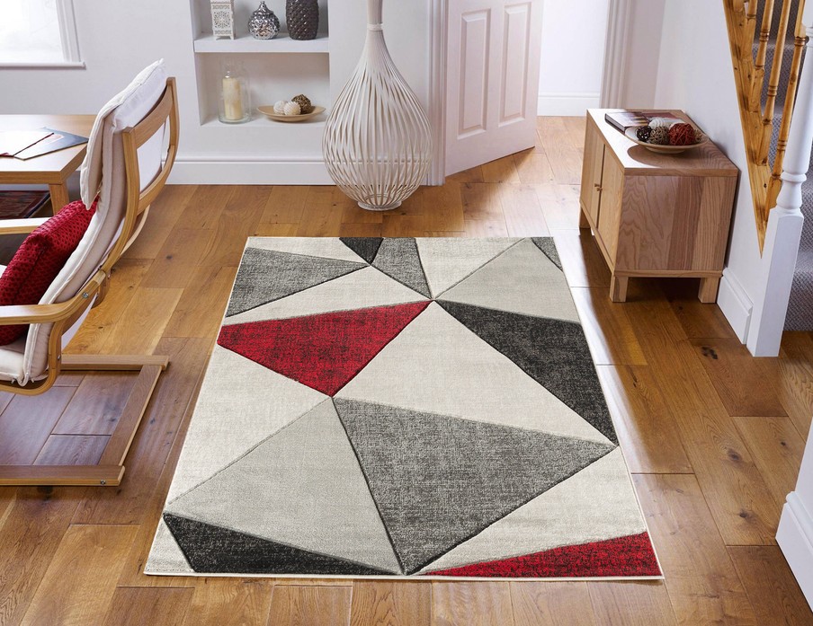 Hand-Carved Soft Rug 3'8" x 5'6"  Red  Geometric 
