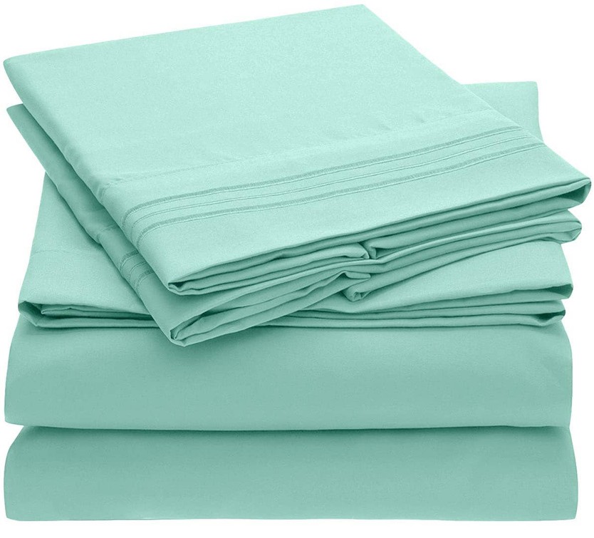 Light Color Embroidery Soft Sheet Set Wrinkle Resistant Cal-King Light Green 