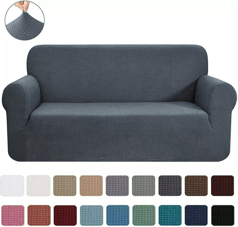 Slipcover Sofa & Loveseat Cover 4-Way Stretch Dark Grey