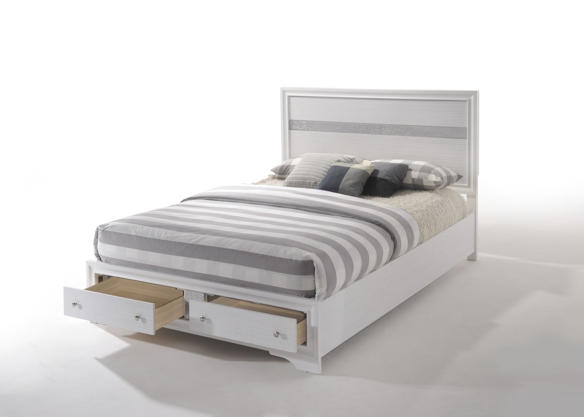 Contemporary White and Grey Queen Bed with Storage Footboard