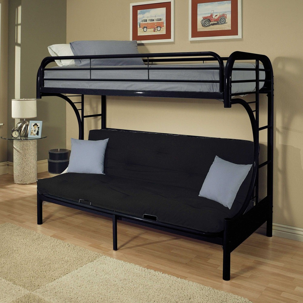 Black Metal Twin over Full Bunk Bed with Built in side Laddders