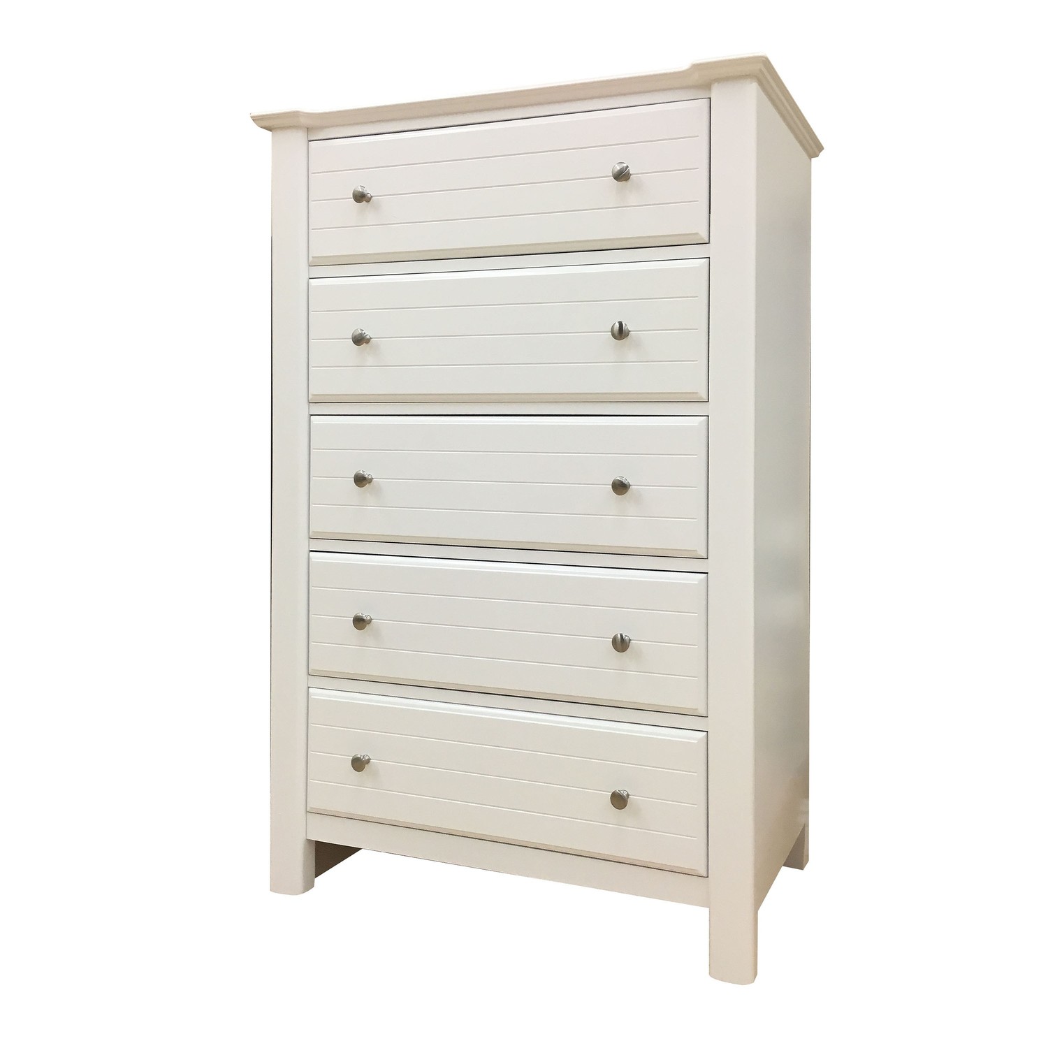 52" White Wood 5 Drawer Chest Dresser