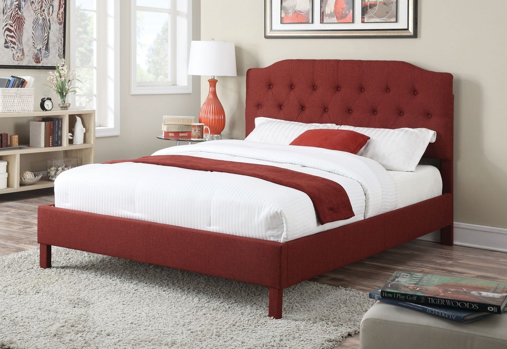 92" X 64" X 53" Queen Red Linen Bed