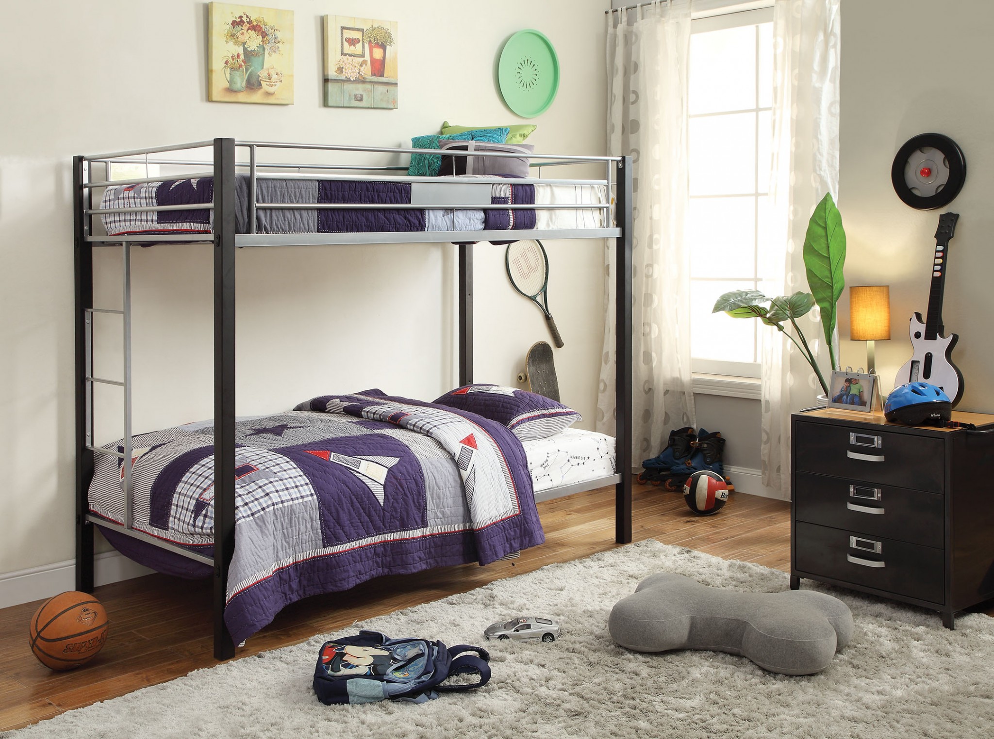 79" X 42" X 65" Twin Over Twin Silver And Brown Coffee Metal Tube Bunk Bed