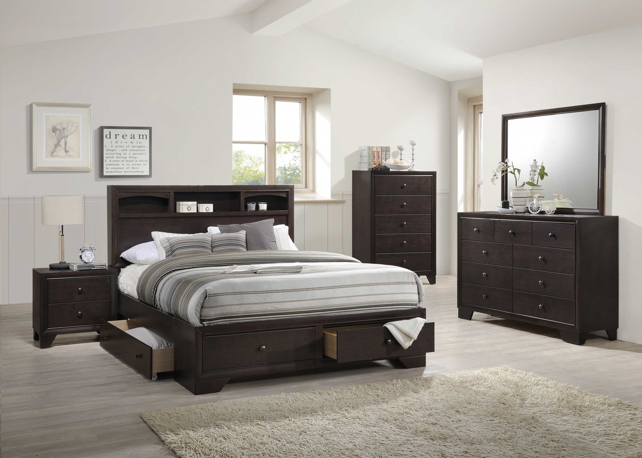 71" X 63" X 48" Espresso Rubber Wood Queen Bed With Storage