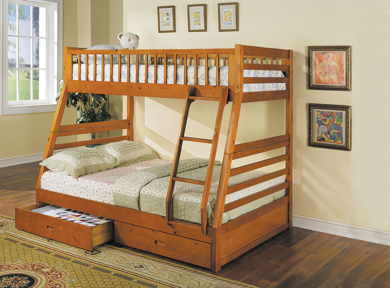 79" X 56" X 65" Honey Oak Pine Wood Bunk Bed
