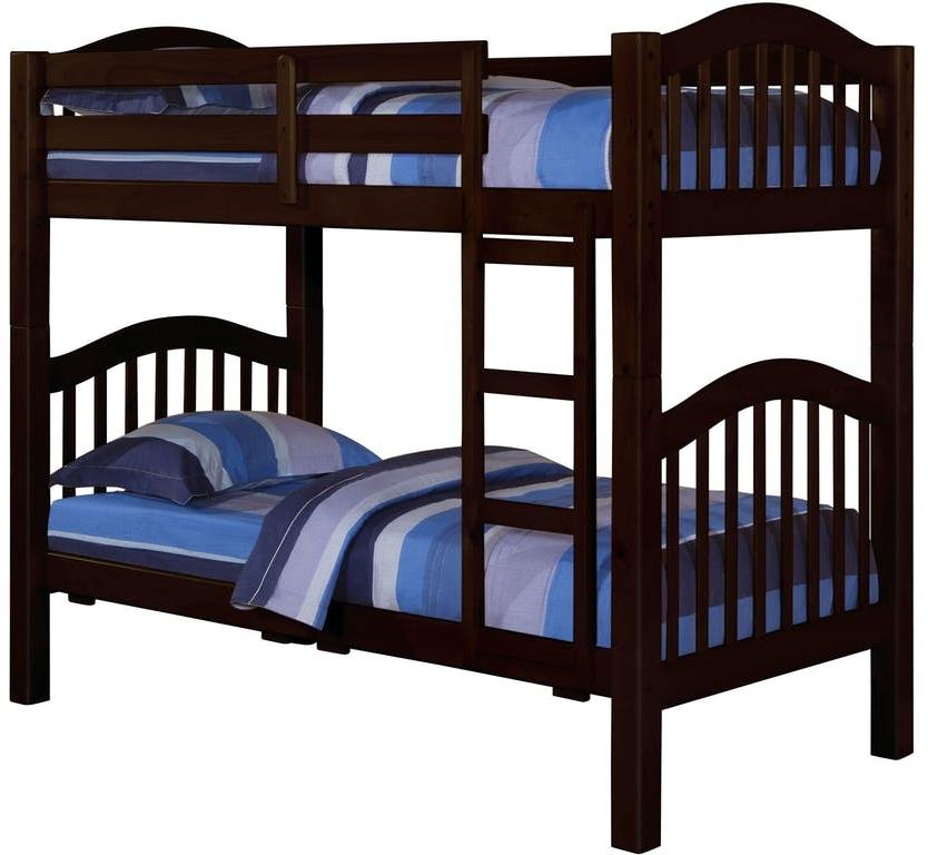 80" X 43" X 69" Espresso Pine Wood Twin Over Twin Bunk Bed