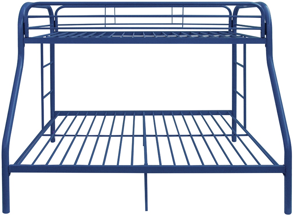 84" X 62" X 65" Twin Xl Over Queen Blue Metal Tube Bunk Bed