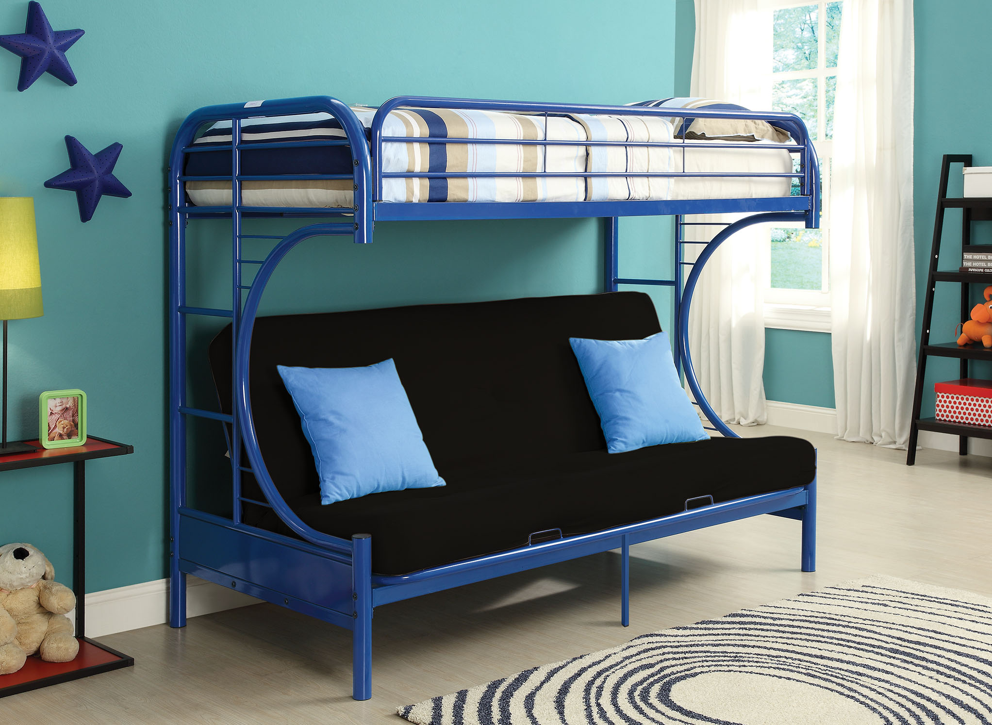 78" X 41" X 65" Twin Over Full Navy Metal Tube Futon Bunk Bed