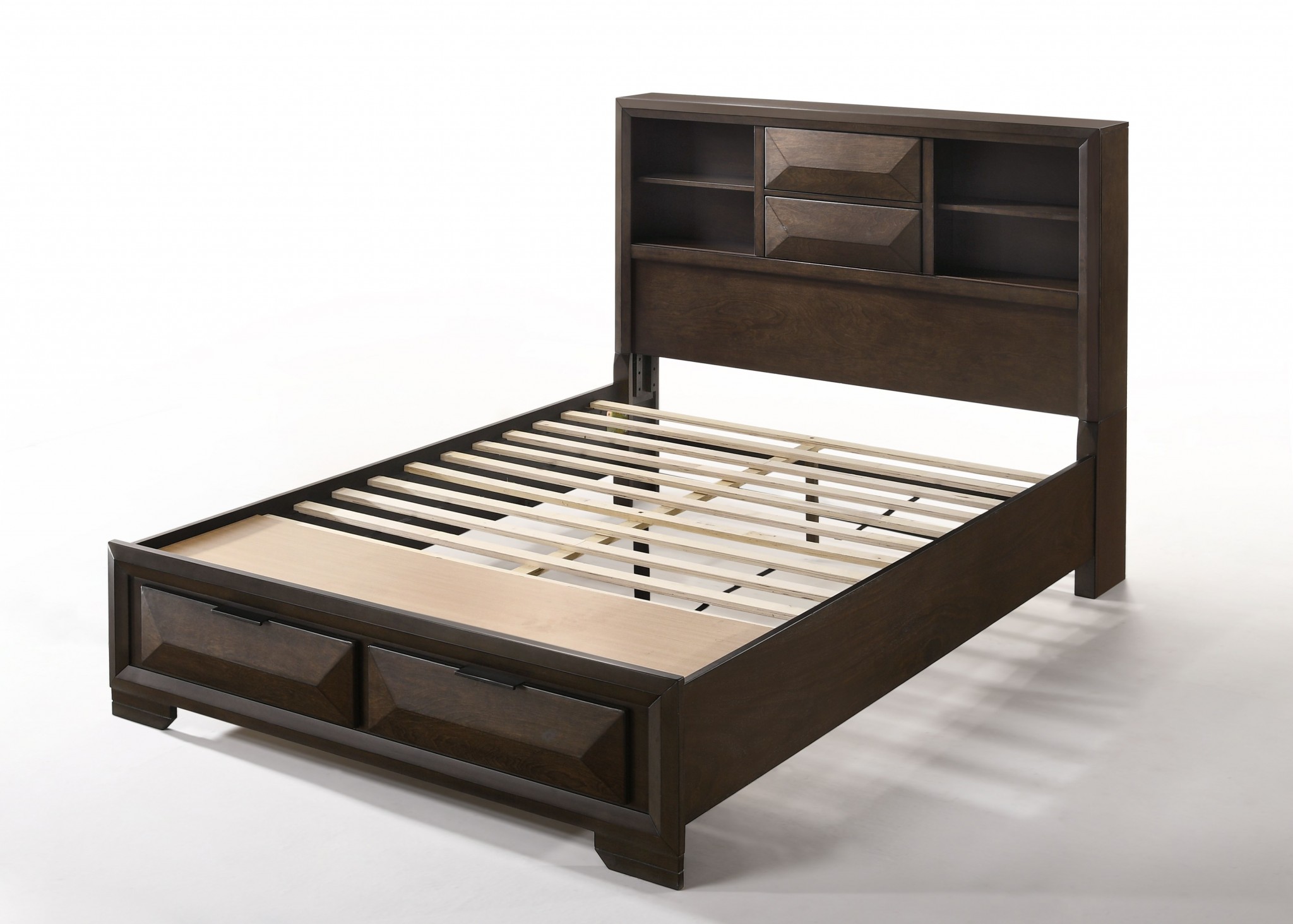 91" X 63" X 53" Espresso Rubber Wood Queen Storage Bed