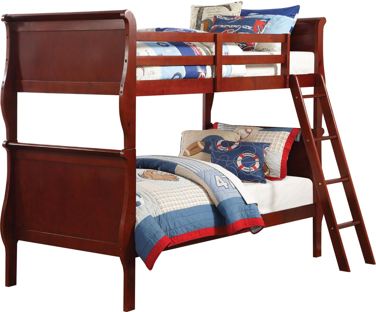 84" X 41" X 69" Cherry Pine Wood Twin Over Twin Bunk Bed