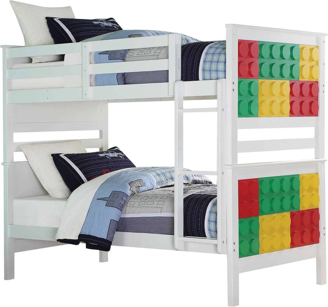 80" X 43" X 65" White MultiColor Twin Over Twin Playground Bunk Bed