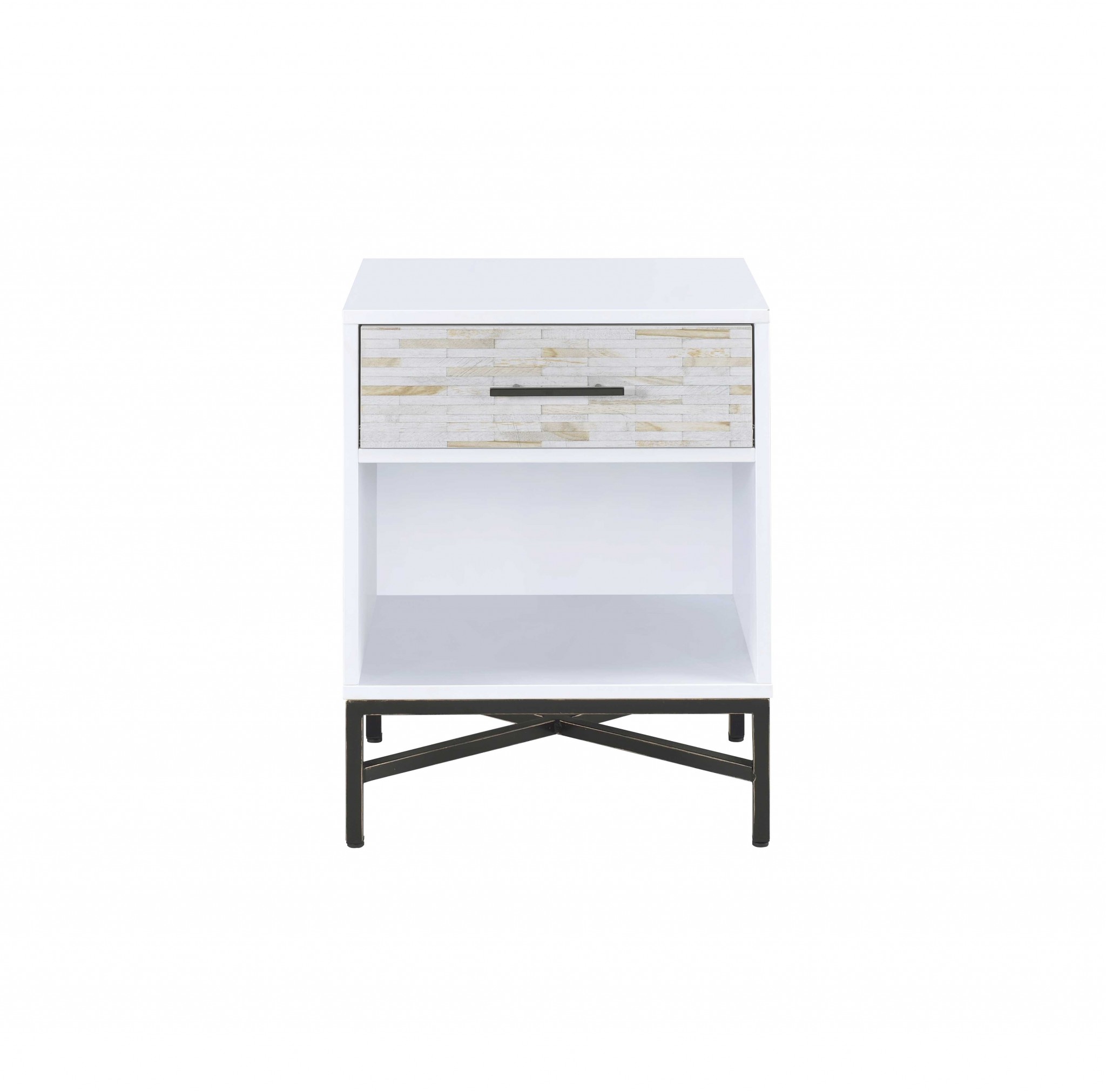 20" X 18" X 26" White And Black Wooden Nightstand
