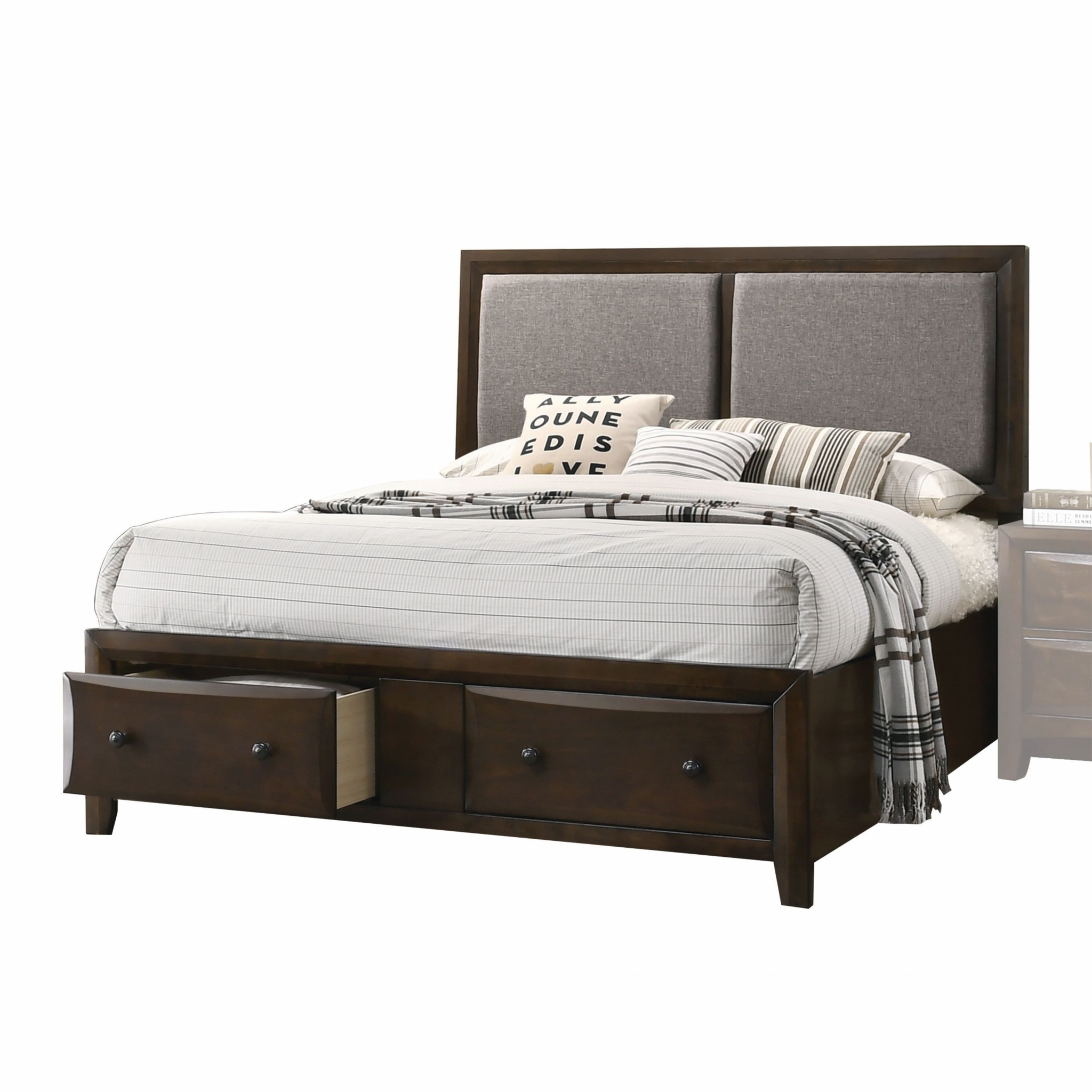 80" X 83" X 54" Fabric Walnut Wood Upholstered HB King Bed