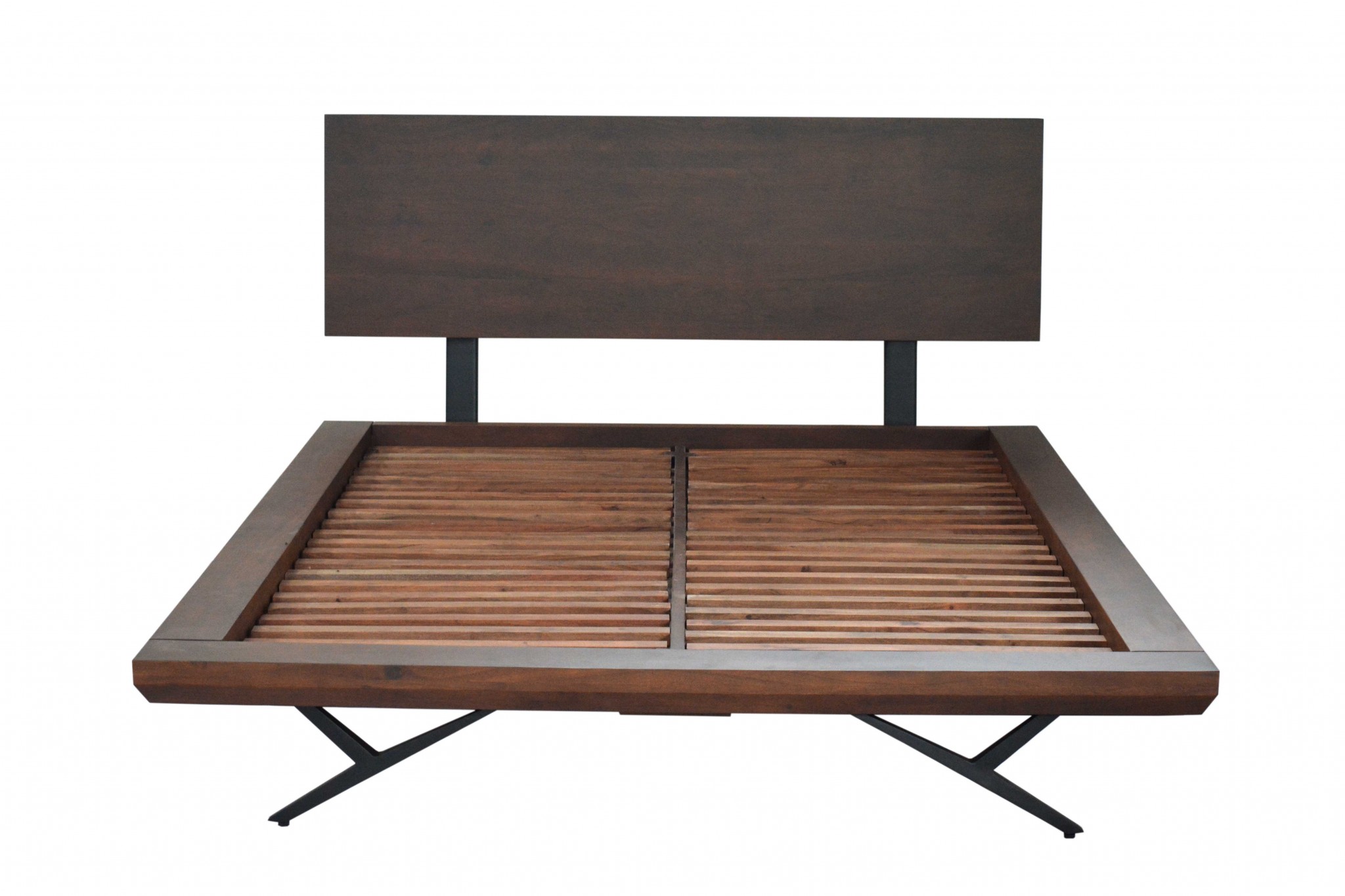 68" X 95" X 42" Brown/Black Wood Metal Queen Size Bed