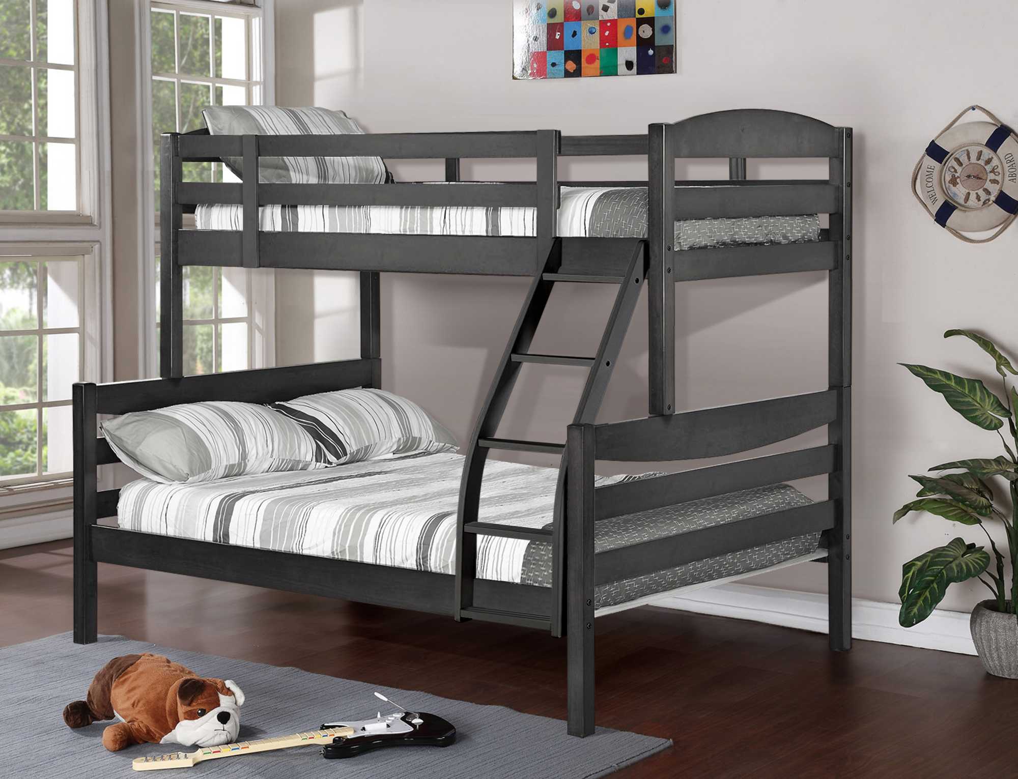 81" X 42.5-57.25" X 66.75" Grey Solid and Manufactured Wood Twin or Full Bunk Bed