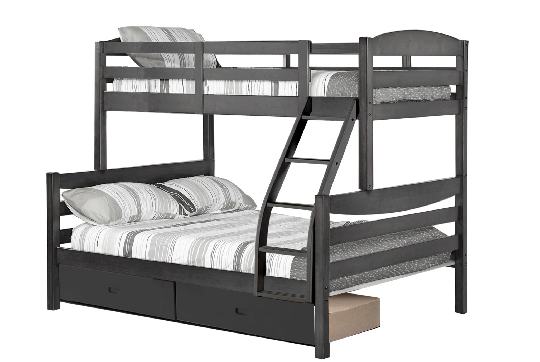 81" X 42.5-57.25" X 66.75" Grey Solid and Manufactured Wood Twin or Full Bunk Bed with 2 Drawers