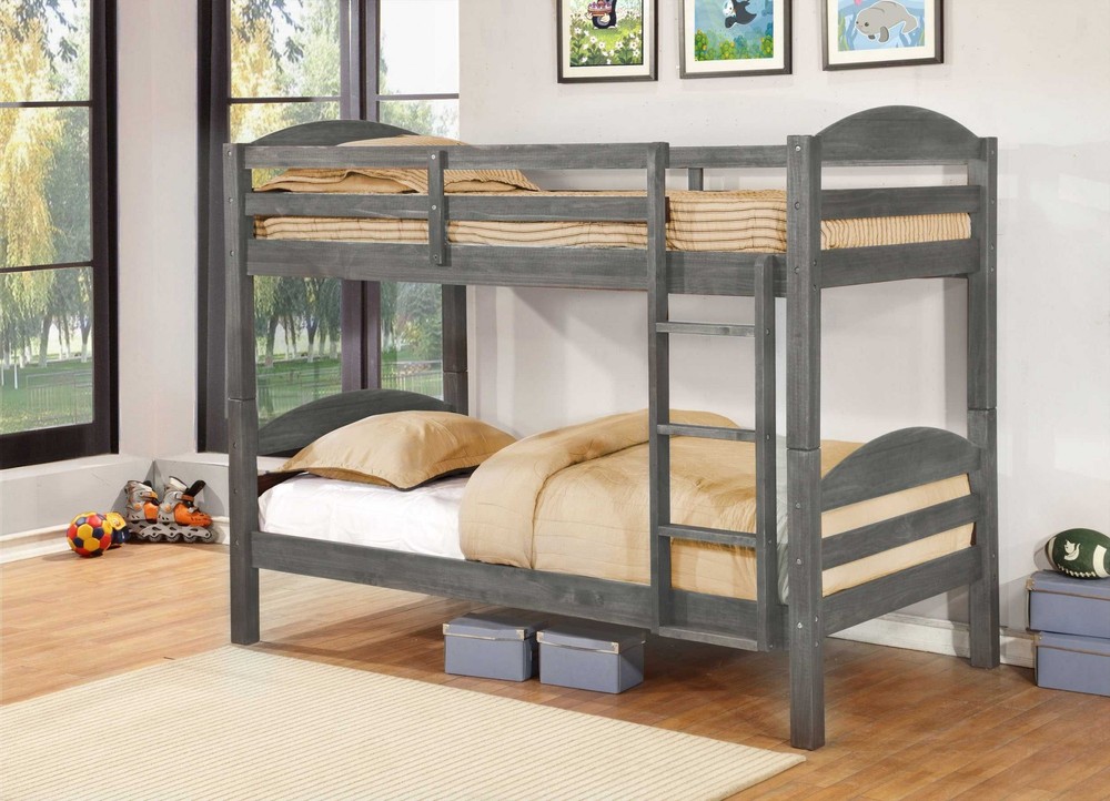 81" X 42.5" X 64.75" Grey Solid and Manufactured Wood Twin or Twin Bunk Bed
