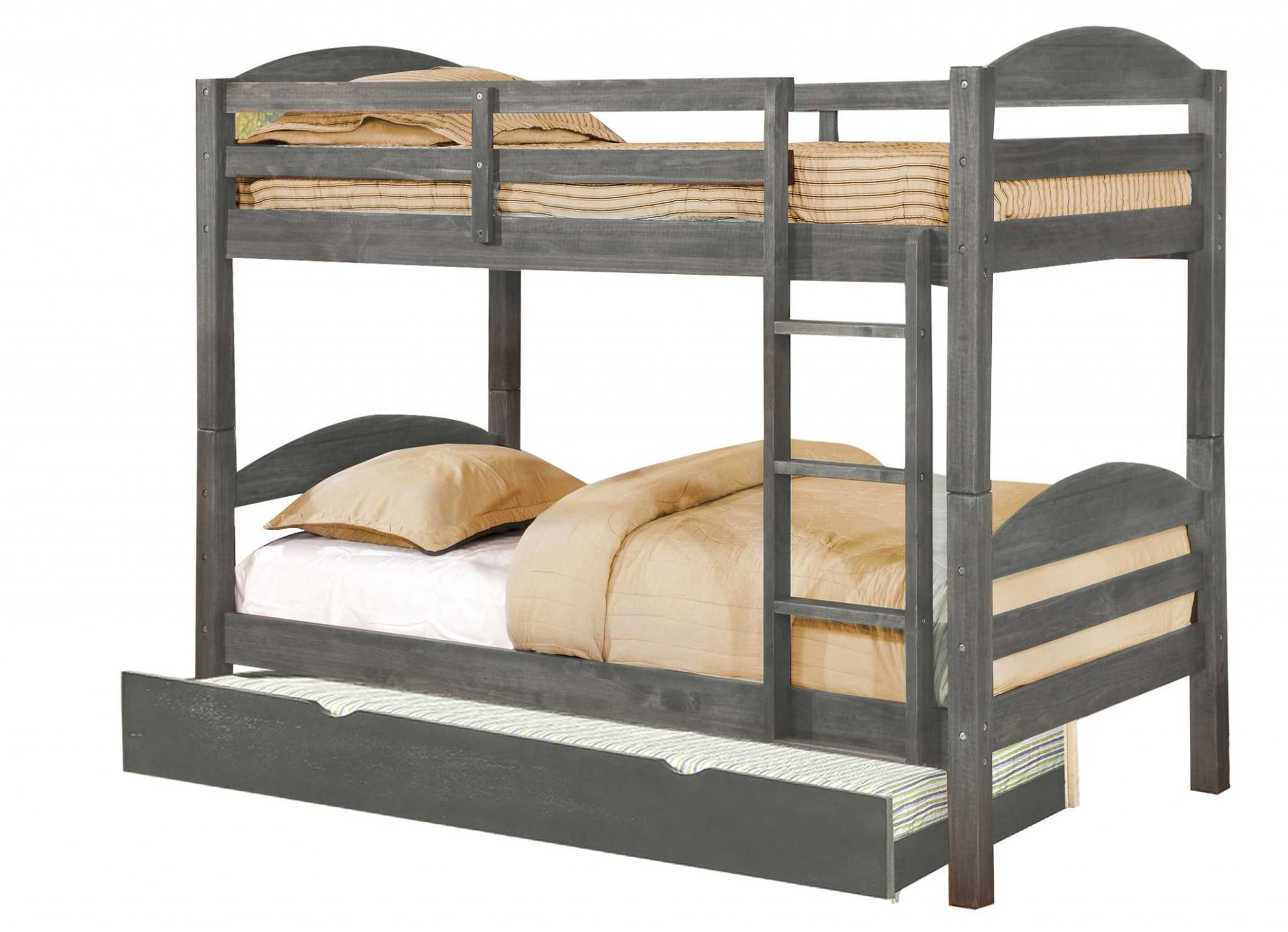 81" X 42.5" X 64.75" Grey Solid and Manufactured Wood Twin or Twin Bunk Bed with Matching Trundle