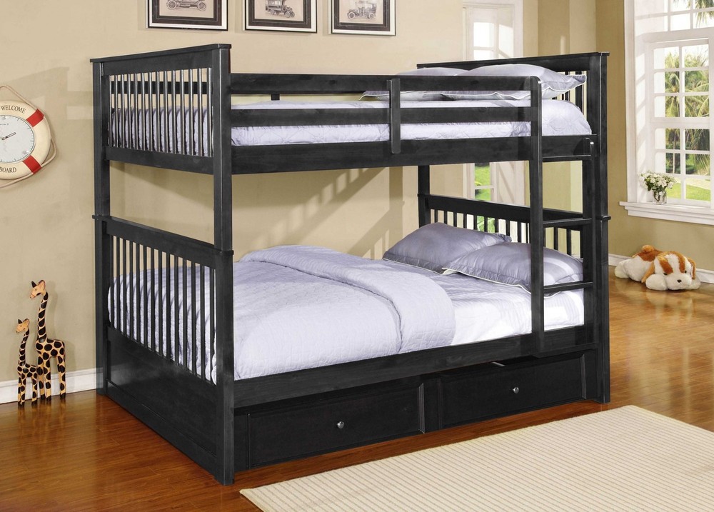 80.25" X 58.5" X 68.75" Charcoal Solid Wood and Manufactured Wood Full or Full Bunk Bed with Trundle or Storage