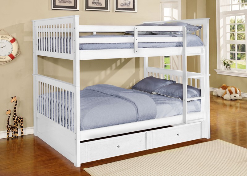 80.25" X 58.5" X 68.75" White Solid Wood and Manufactured Wood Full or Full Bunk Bed with Trundle or Storage