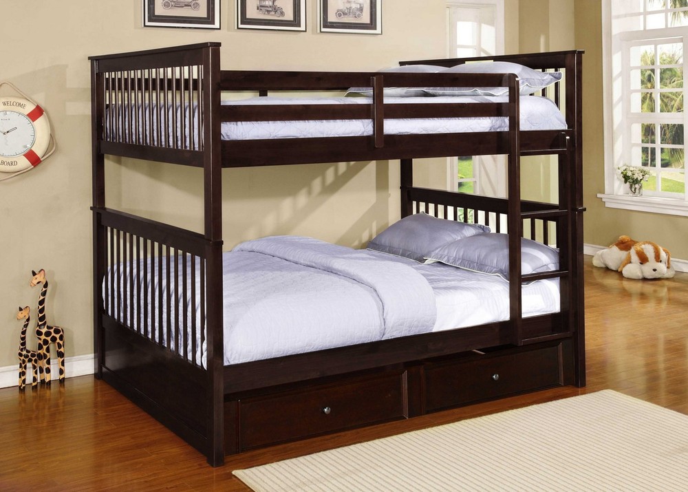 80.25" X 58.5" X 68.75" Brown Solid Wood and Manufactured Wood Full or Full Bunk Bed with Trundle or Storage