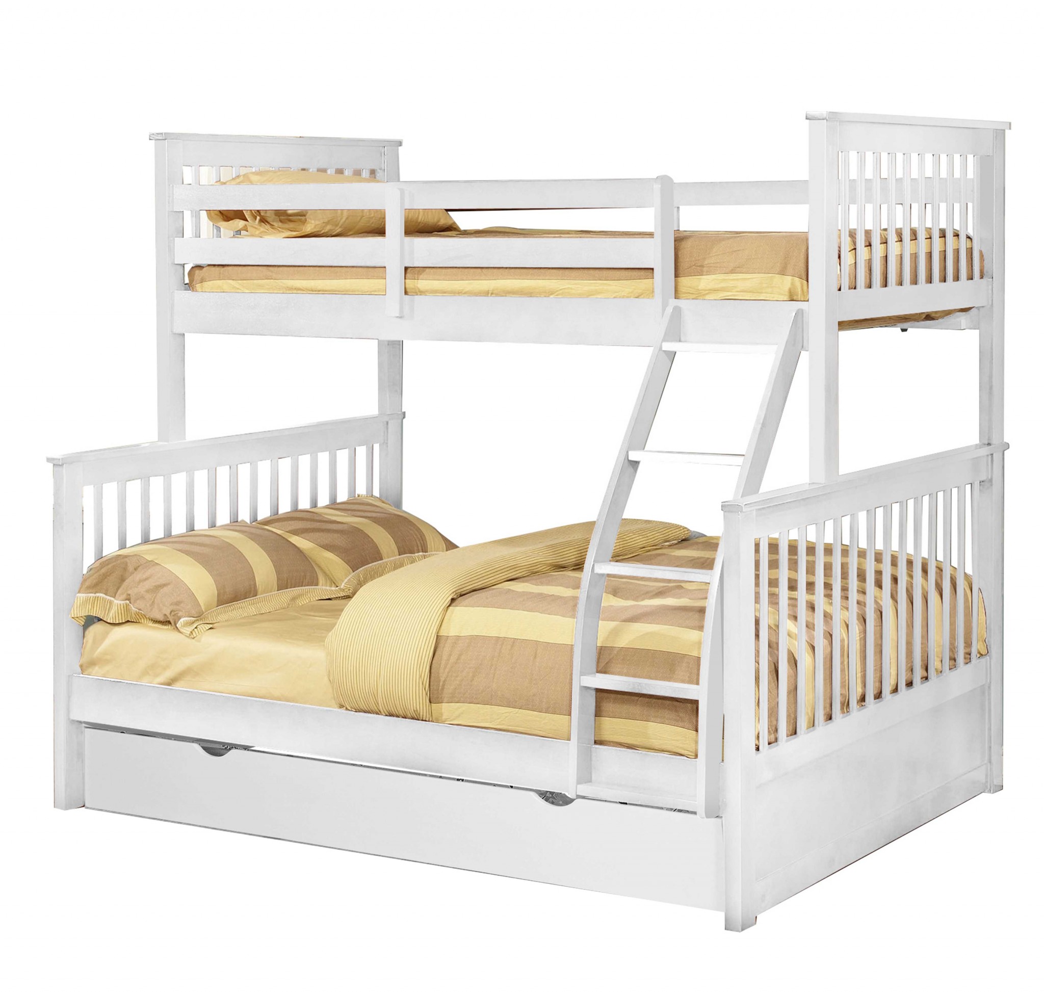 80.5" X 41.5-57.5" X 70.25" White Manufactured Wood and Solid Wood Twin or Full Bunk Bed with Matching Trundle