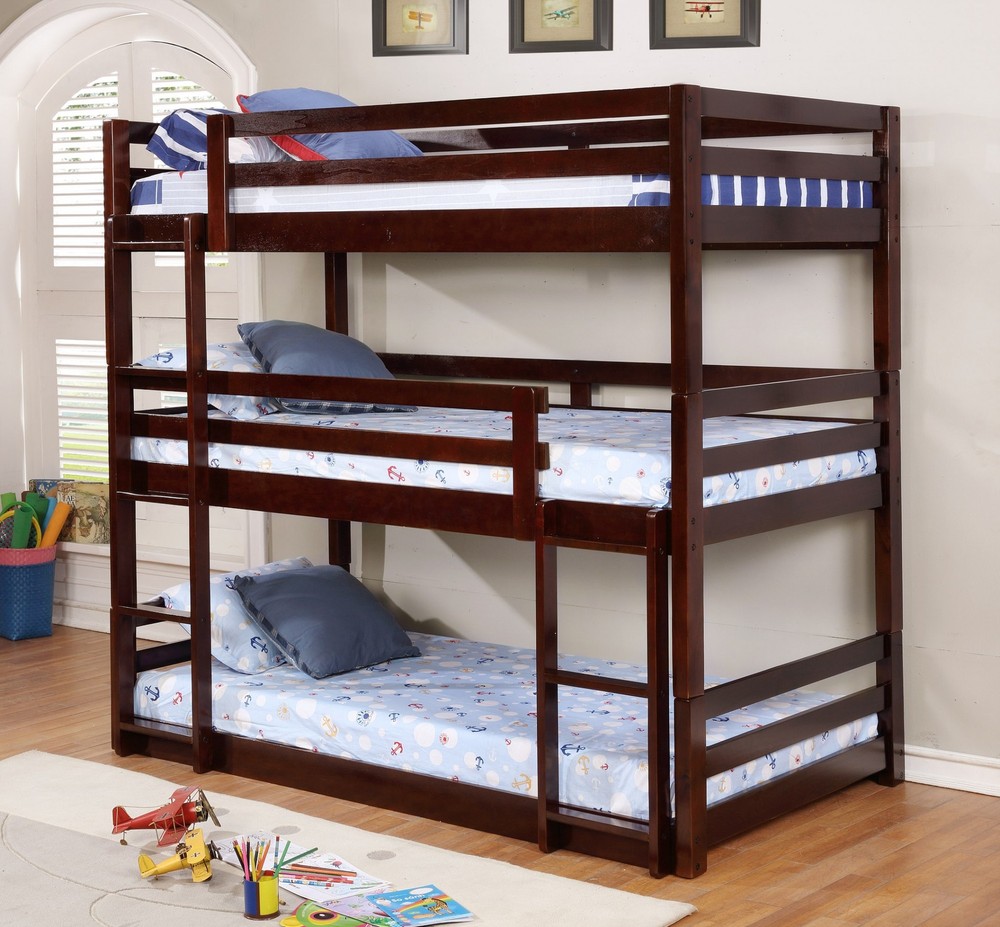 79.5" X 41.75" X 76.75" Brown Solid Wood Twin Triple Bunk Bed