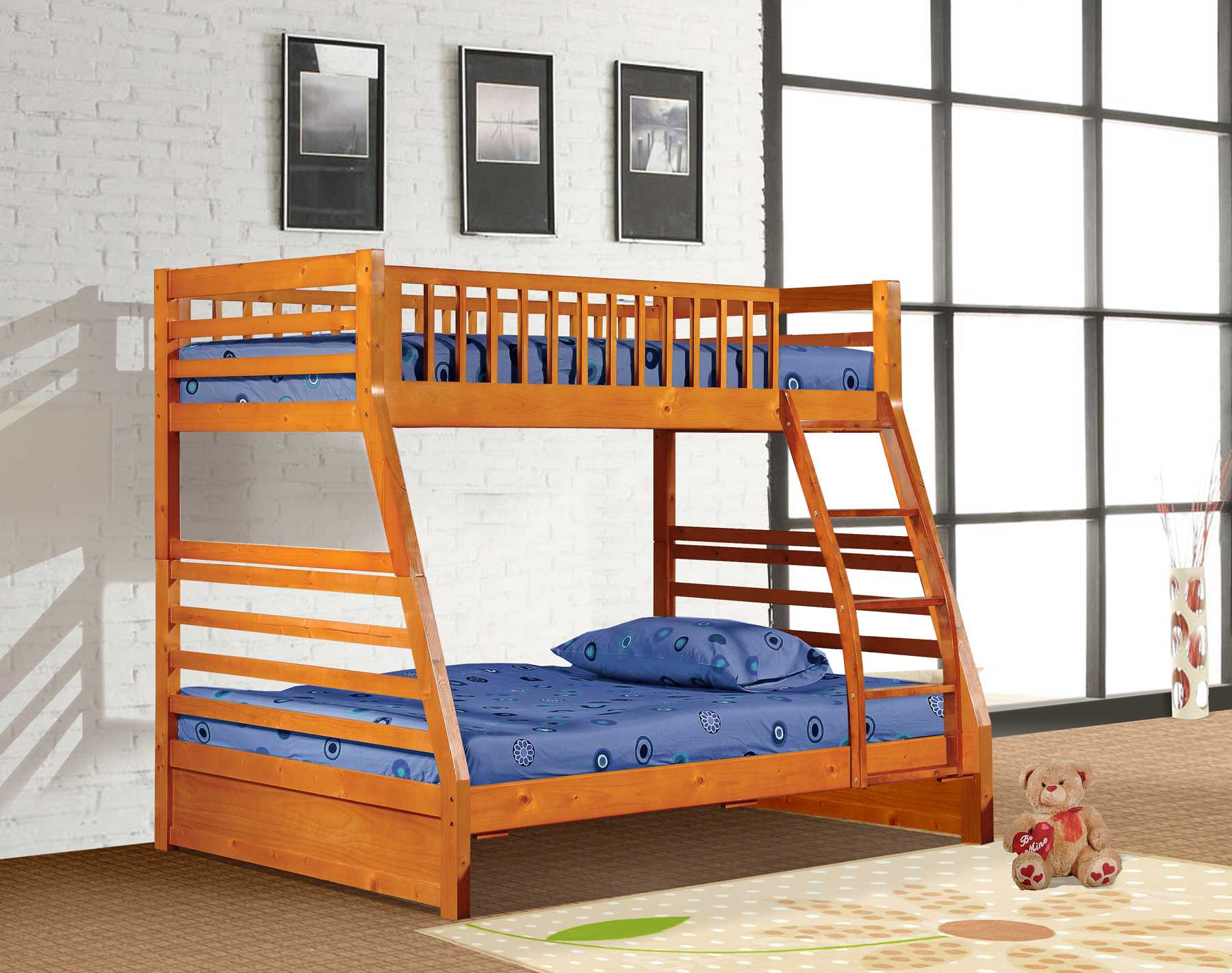 78.75" X 42.5-57.25" X 65" Oak Manufactured Wood and Solid Wood Twin or Full Bunk Bed