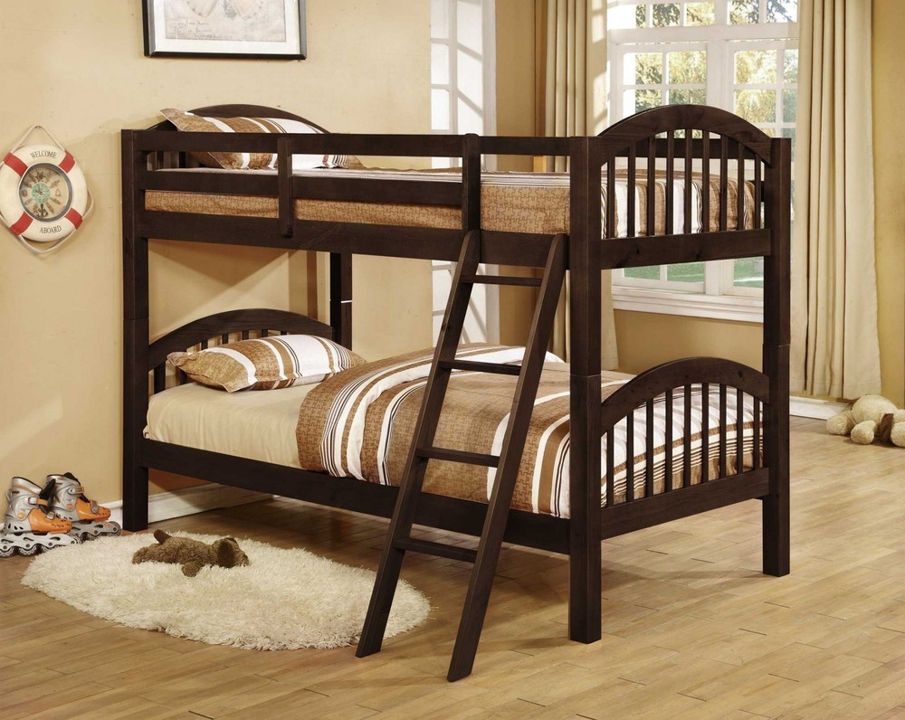 81.25" X 42.5" X 62.5" Brown Solid and Manufactured Wood Twin or Twin Arched Wood Bunk Bed