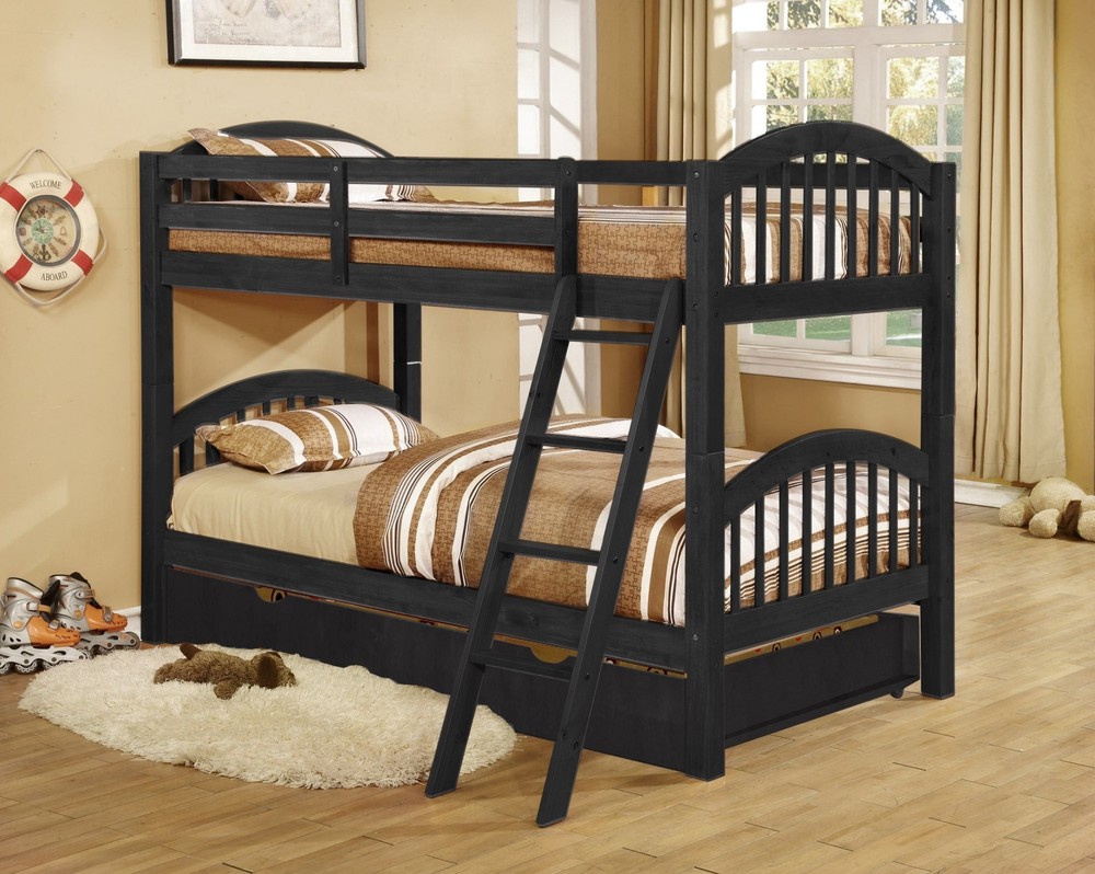 81.25" X 42.5" X 62.5" Charcoal Solid and Manufactured Wood Twin or Twin Arched Wood Bunk Bed with Trundle