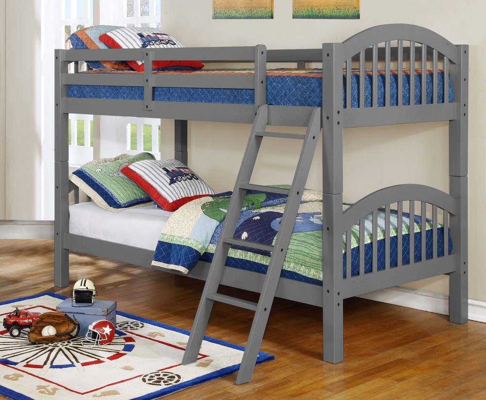 81.25" X 42.5" X 62.5" Grey Solid and Manufactured Wood Twin or Twin Arched Wood Bunk Bed
