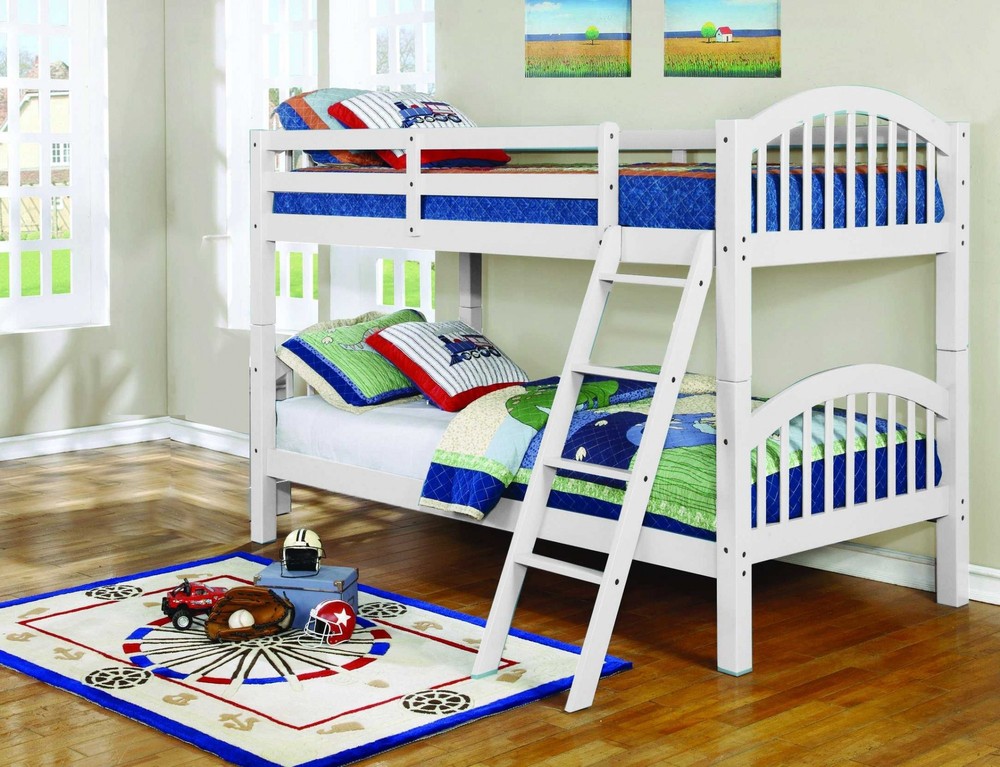 81.25" X 42.5" X 62.5" White Solid and Manufactured Wood Twin or Twin Arched Wood Bunk Bed