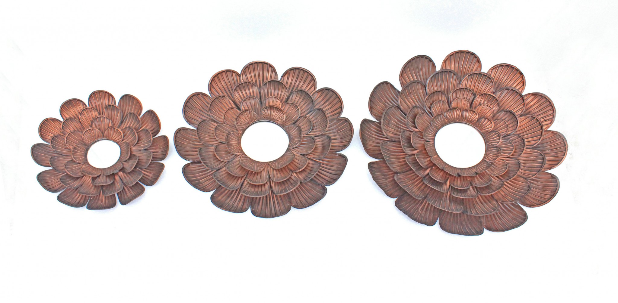 31" x 31" x 3.5" Copper, 3 Piece, Vintage, Blooming Flower, Metal - Wall Mirror