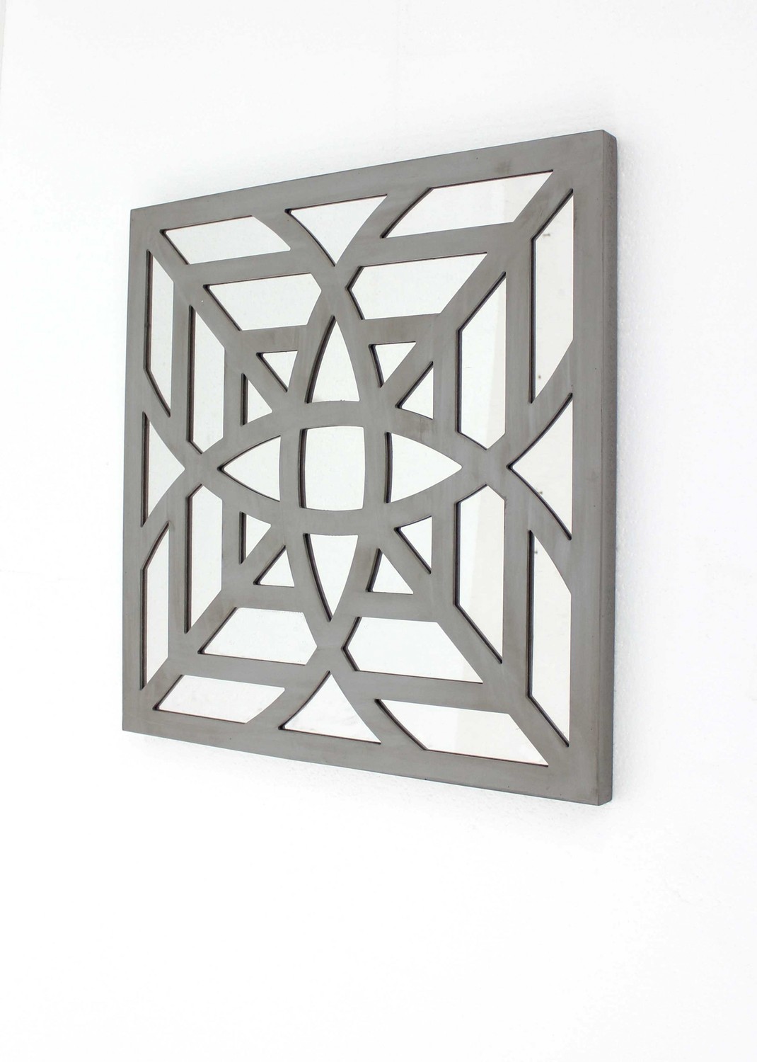 1.25" x 23.25" x 23.25" Gray, Mirrored, Square, Wooden - Wall Decor