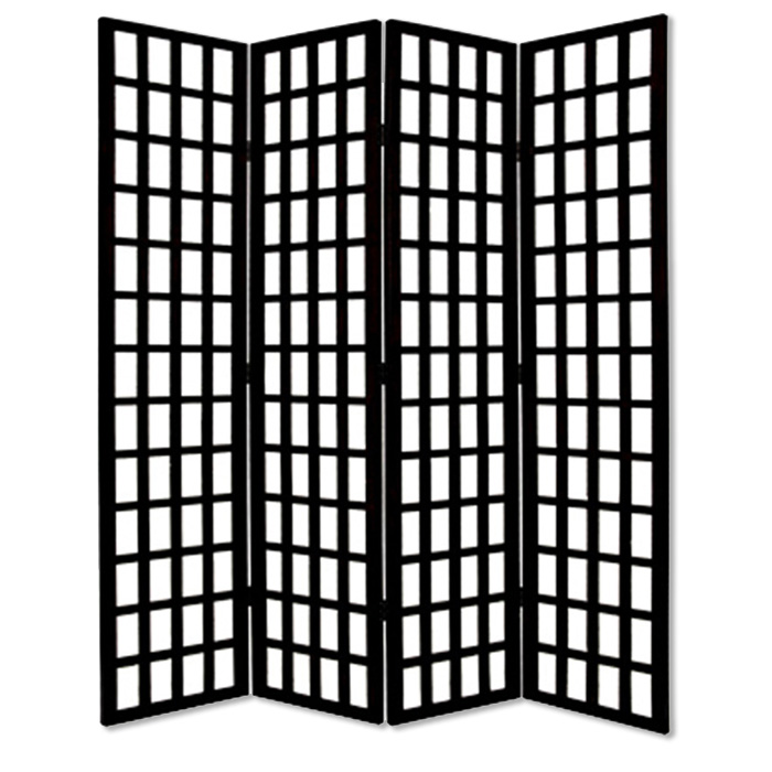 1" x 80" x 96" Black, 4 Panel, Floor, Wood, Window Pane - Screen