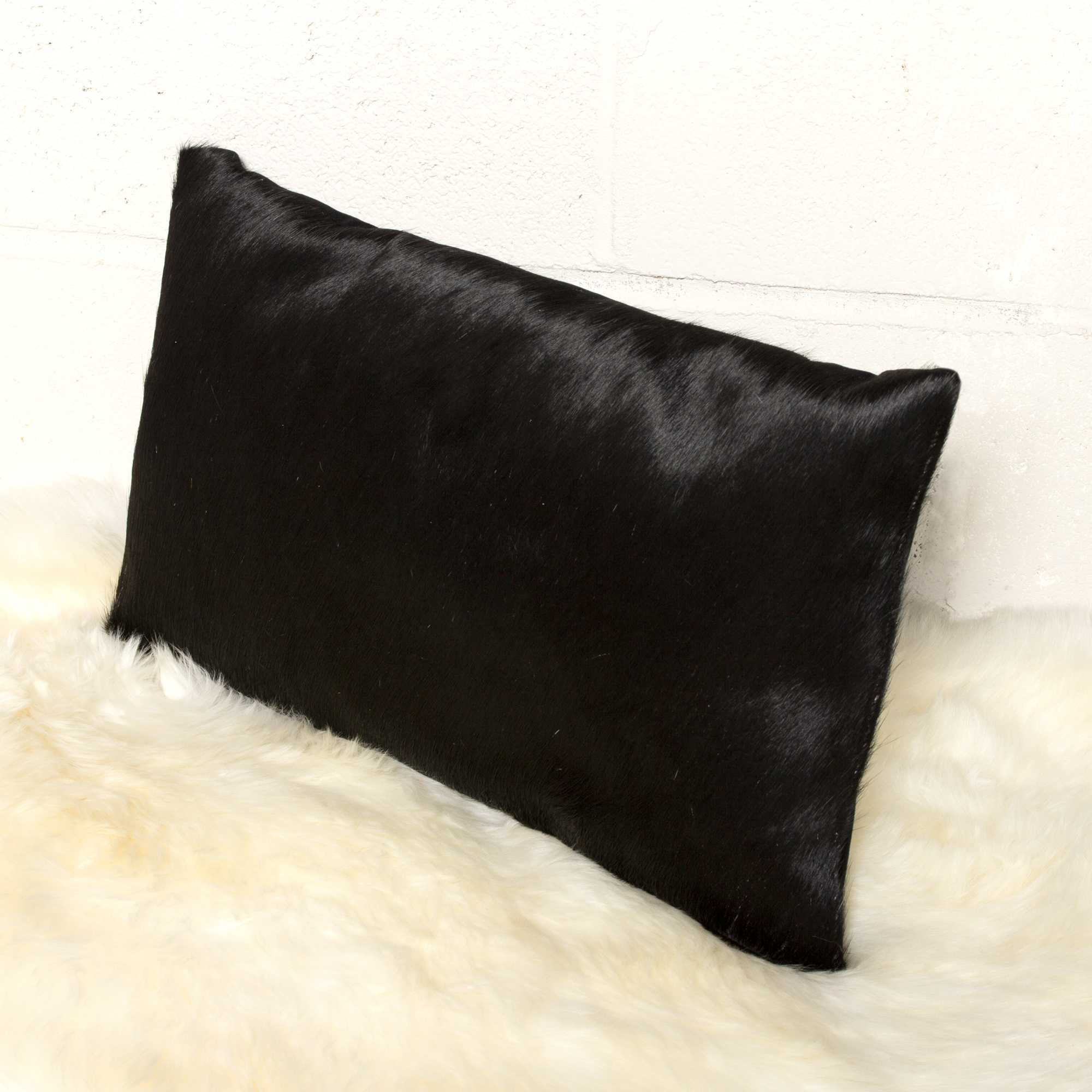 12" x 20" x 5" Black Cowhide - Pillow