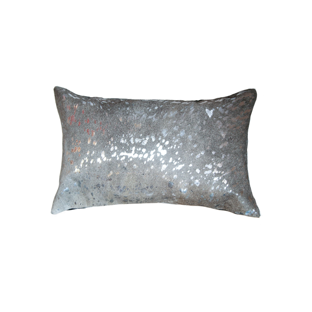 12" x 20" x 5" Silver And Gray Cowhide - Pillow