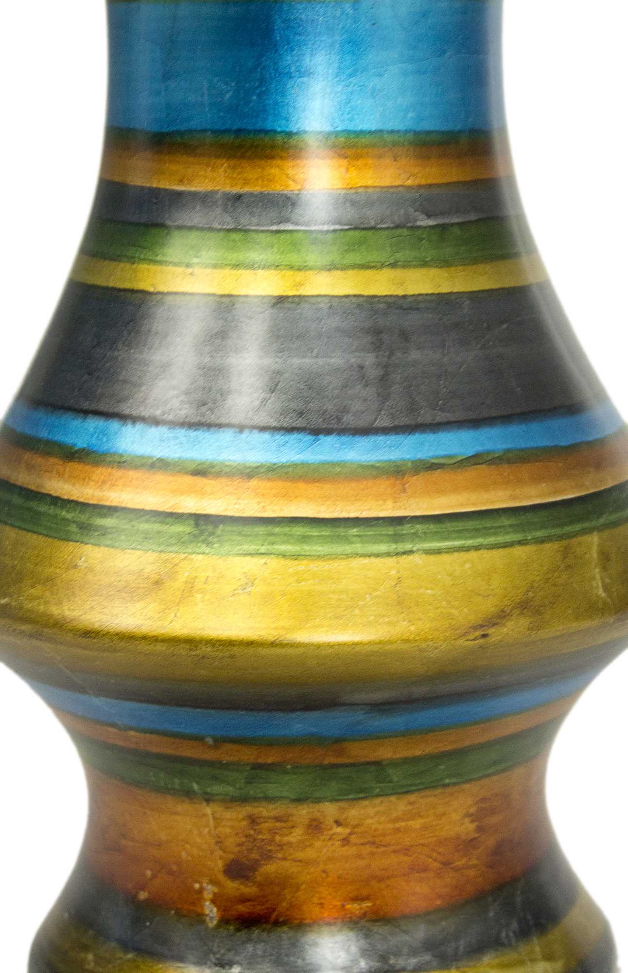 10" X 10" X 24" Blue, Green, Gold, Copper And Pewter Ceramic Floor Vase