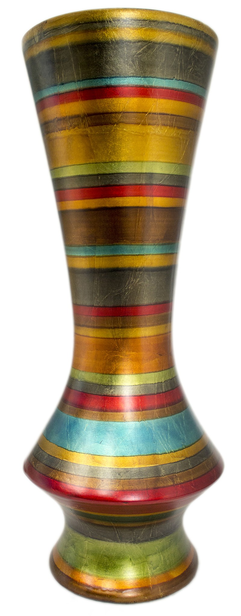 10" X 10" X 24" Gold, Bronze, Copper, Pewter, Red, Green And Blue Ceramic Floor Vase