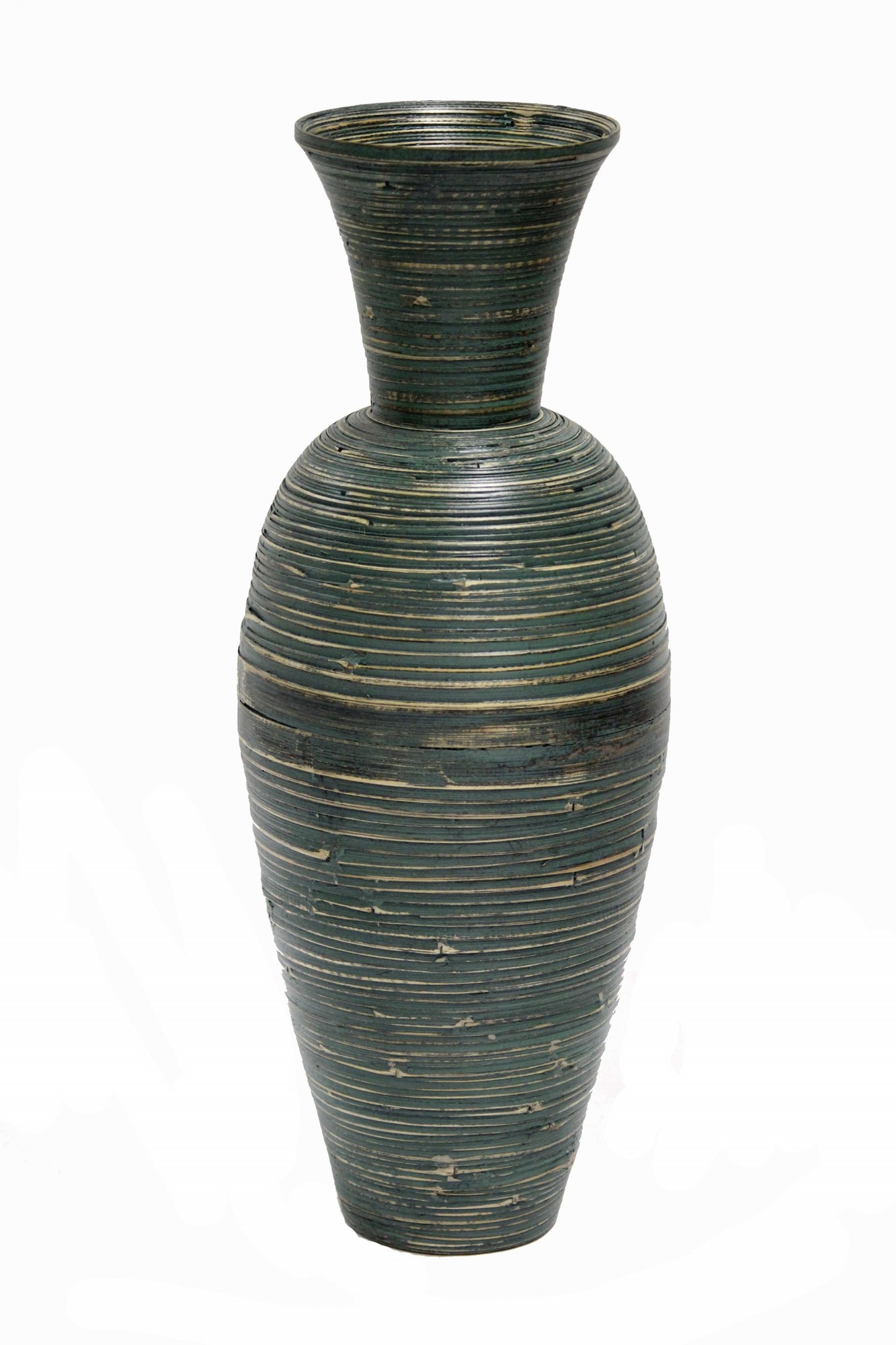 10.25" X 10.25" X 27" Distressed Blue Bamboo Spun Bamboo Vase