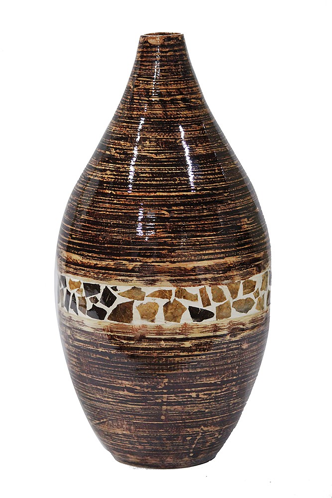 10" X 10" X 20" Distressed Brown W/ Brown Coconut Shell Bamboo Spun Bamboo Vase