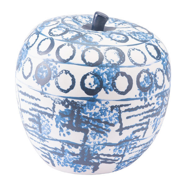11" X 11" X 10.6" Large Blue And White Apple-Shaped Sculpture