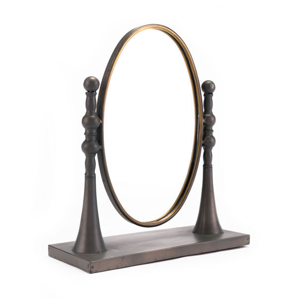 15" X 6.3" X 17.7" Black And Gold Circle Mirror With Stand